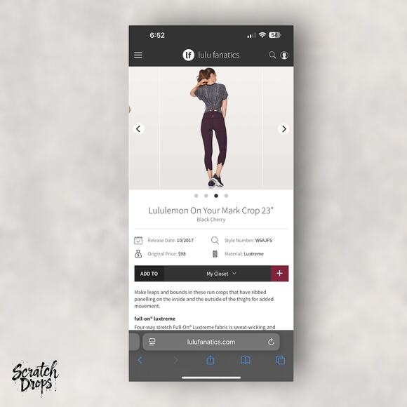 Lululemon On Your Mark Crop 23" Leggings Size 2 High Performance Athletic Wear - Picture 3 of 6